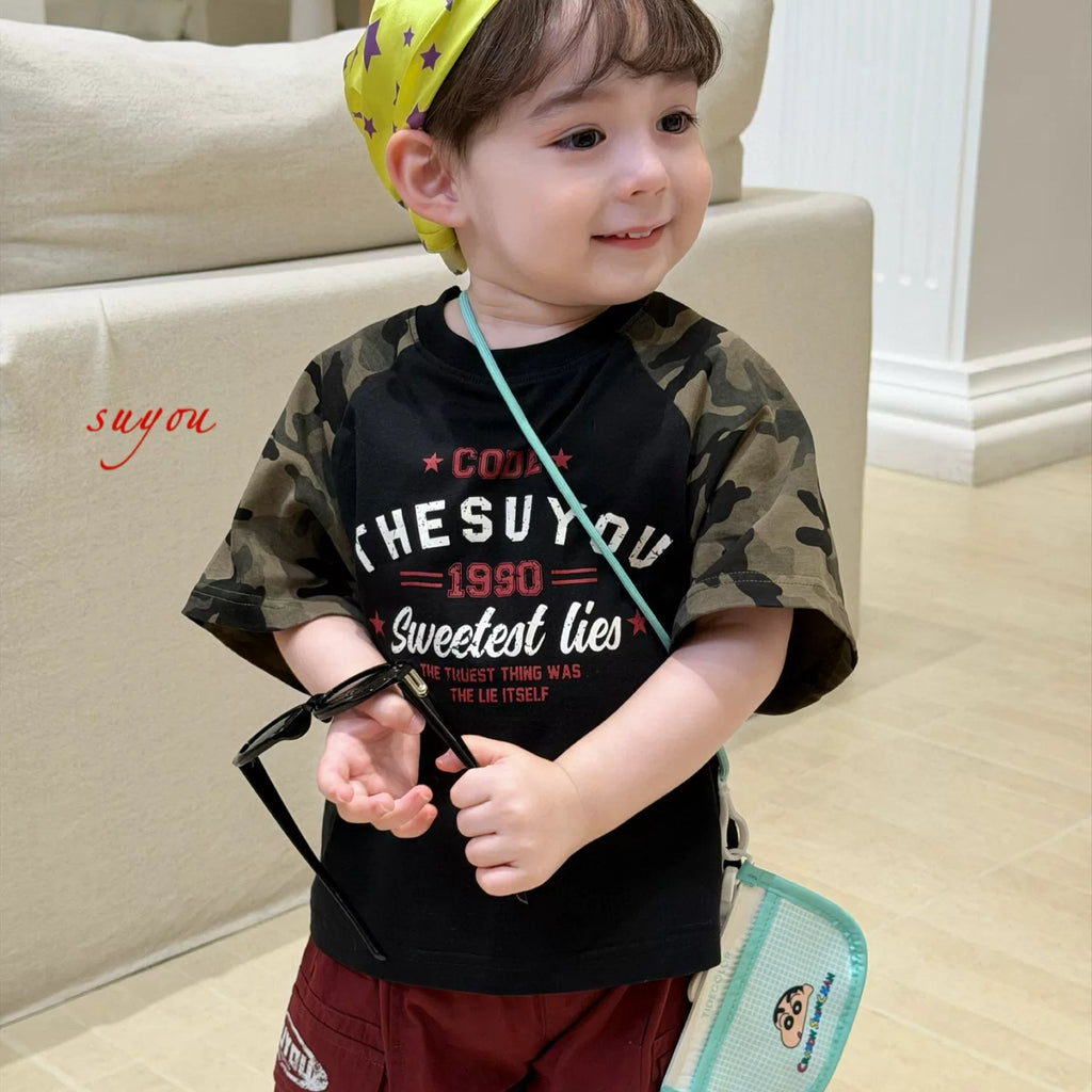 SuYou 2026 Summer New Boys' Cartoon Digital Printed Short sleeved T-shirt with Western Style Loose Fashion Top and Shorts