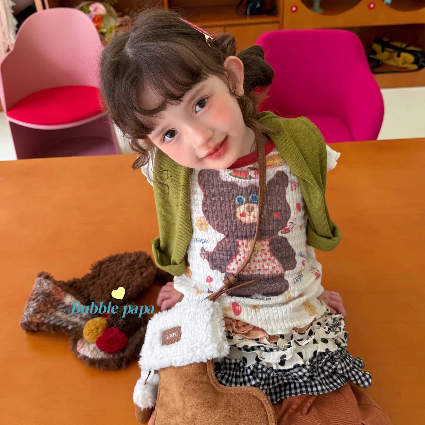 2026 Autumn Collection Girls' and Children's Dopamine Sweet and Cute Printed Fake Two piece Long sleeved T-shirt Korean Edition Casual Pants