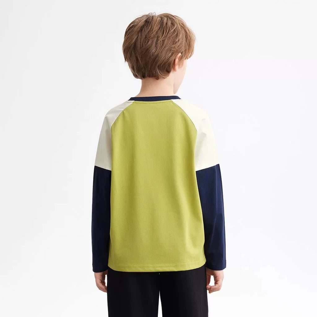Ma Boy's Long Sleeve T-shirt Spring New Style Children's College Style Casual Splicing Top Solona Cool Fabric