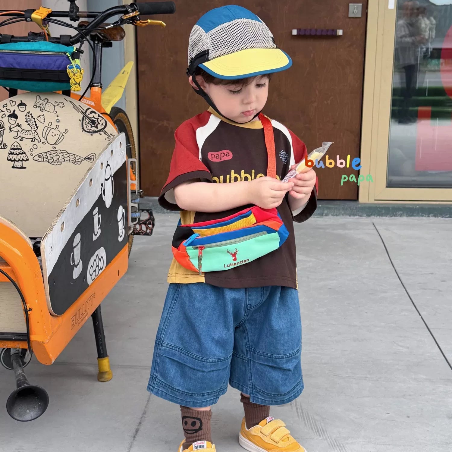 2026 summer new children's clothing Korean version boys' and children's color blocked loose round neck short sleeved T-shirt, stylish denim shorts