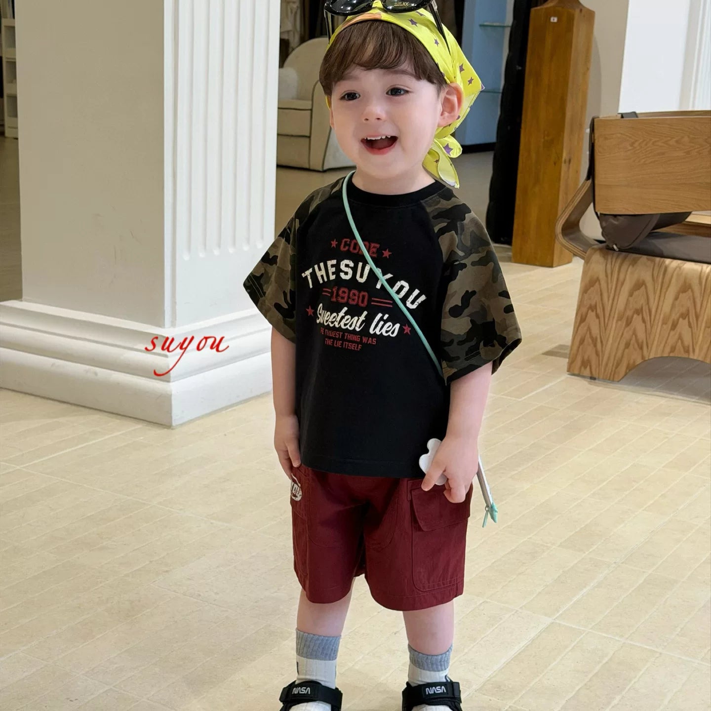 SuYou 2026 Summer New Boys' Cartoon Digital Printed Short sleeved T-shirt with Western Style Loose Fashion Top and Shorts