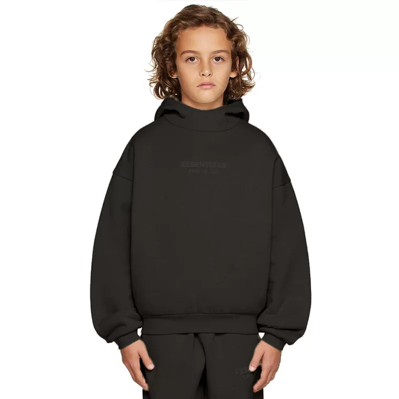 Essentials Children's Hoodie 24ss Front Small Font Trendy Brand Boys and Girls Wide Loose Hoodie with Velvet Set