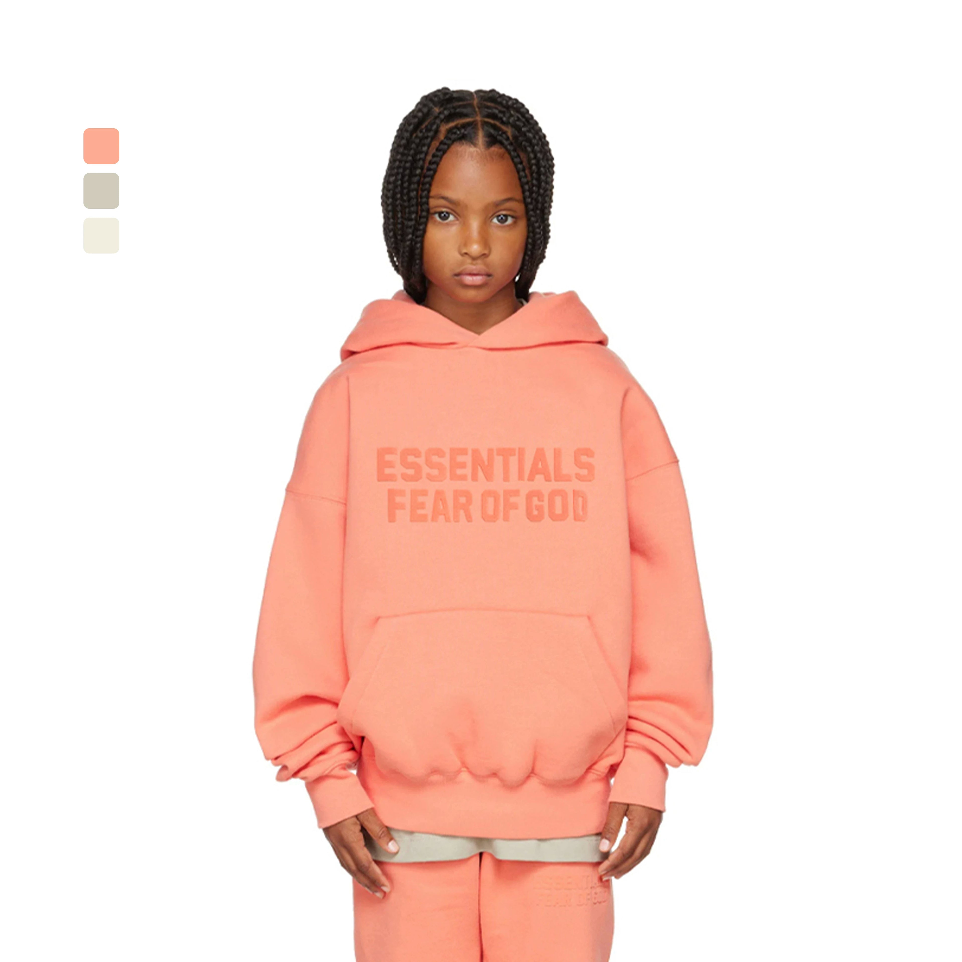 Essentials Children's Hoodie 23ss Pink Orange Trendy Brand Men's and Women's Loose Hooded and Velvet Set