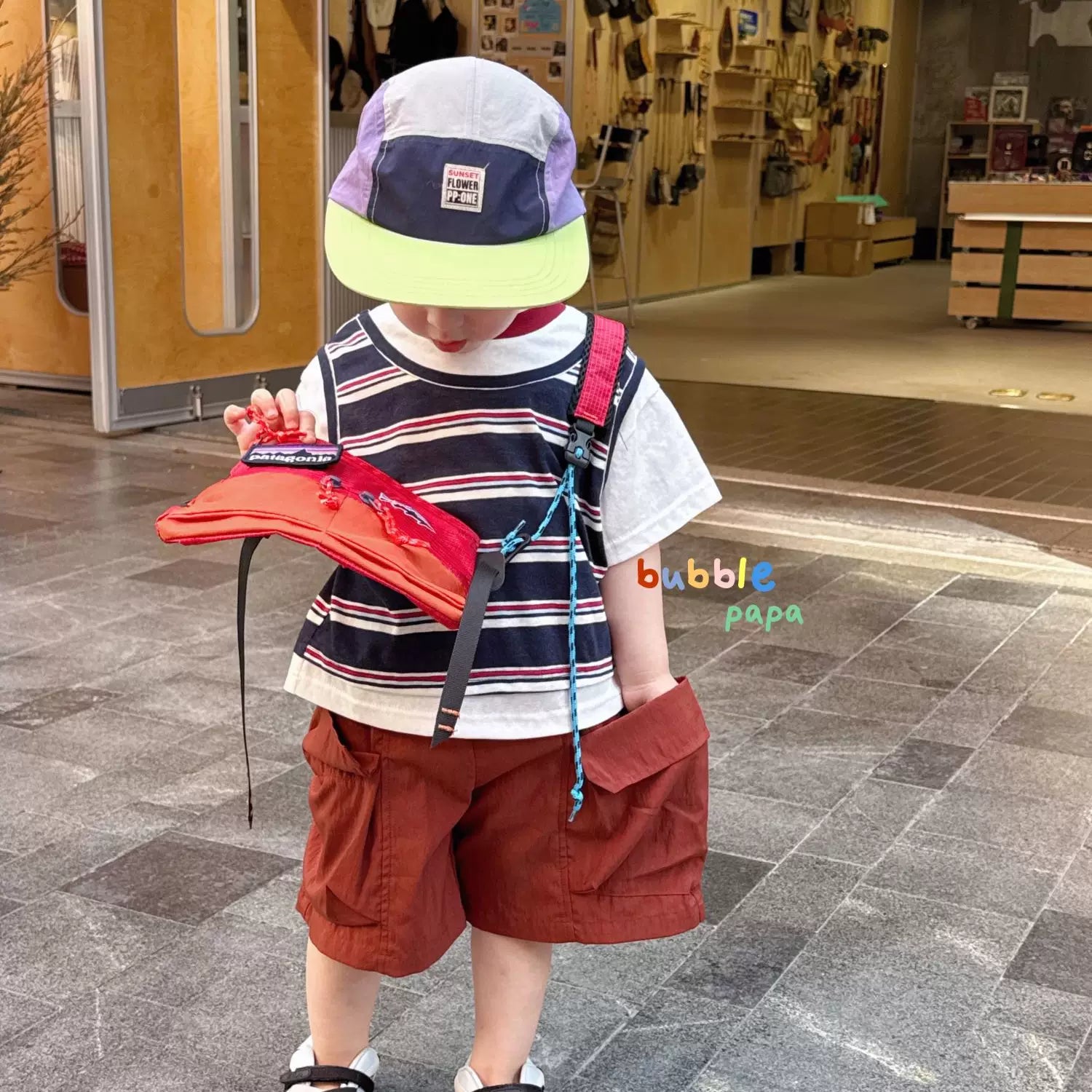 2026 summer new children's vacation two-piece spliced striped short sleeved T-shirt Korean version boys' and children's pocket casual shorts
