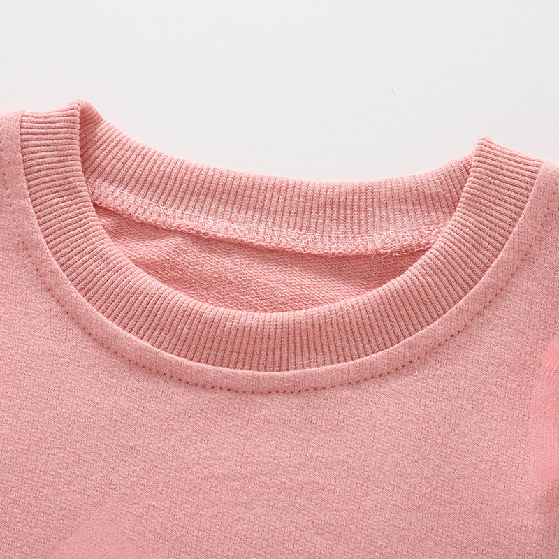 Cross border Malwee girls' hoodie autumn and winter new item European and American children's round neck T-shirt long sleeved base sweater pullover