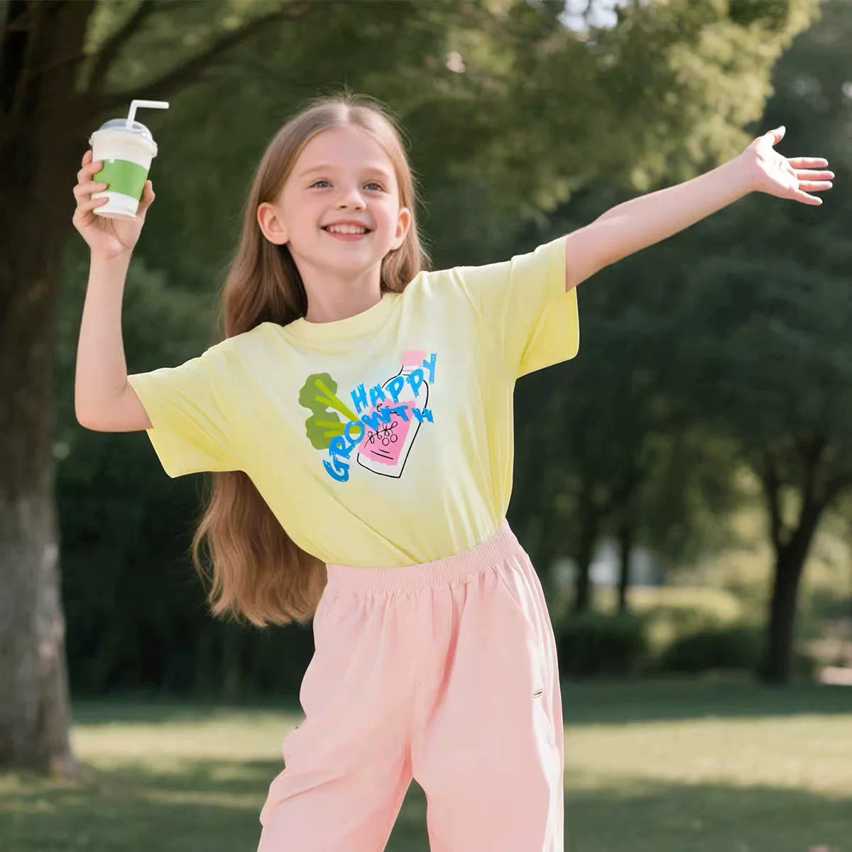 Ma 110 to 170 Girls' Summer Short sleeved T-shirt Summer New Children's Cartoon Collection Link