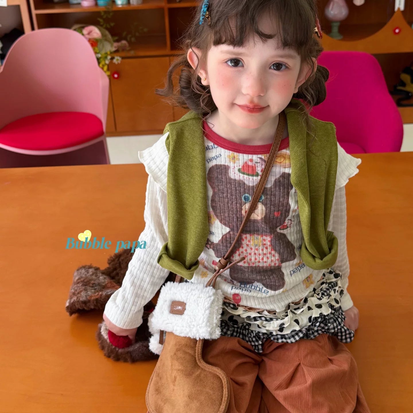 2026 Autumn Collection Girls' and Children's Dopamine Sweet and Cute Printed Fake Two piece Long sleeved T-shirt Korean Edition Casual Pants