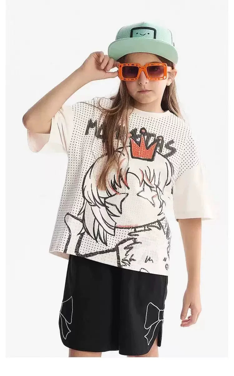 Ma 110 to 170 Girls' Summer Short sleeved T-shirt Summer New Children's Cartoon Collection Link
