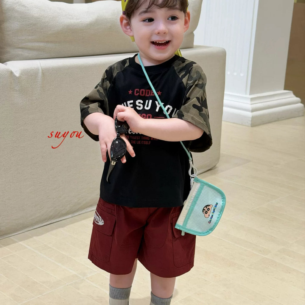 SuYou 2026 Summer New Boys' Cartoon Digital Printed Short sleeved T-shirt with Western Style Loose Fashion Top and Shorts