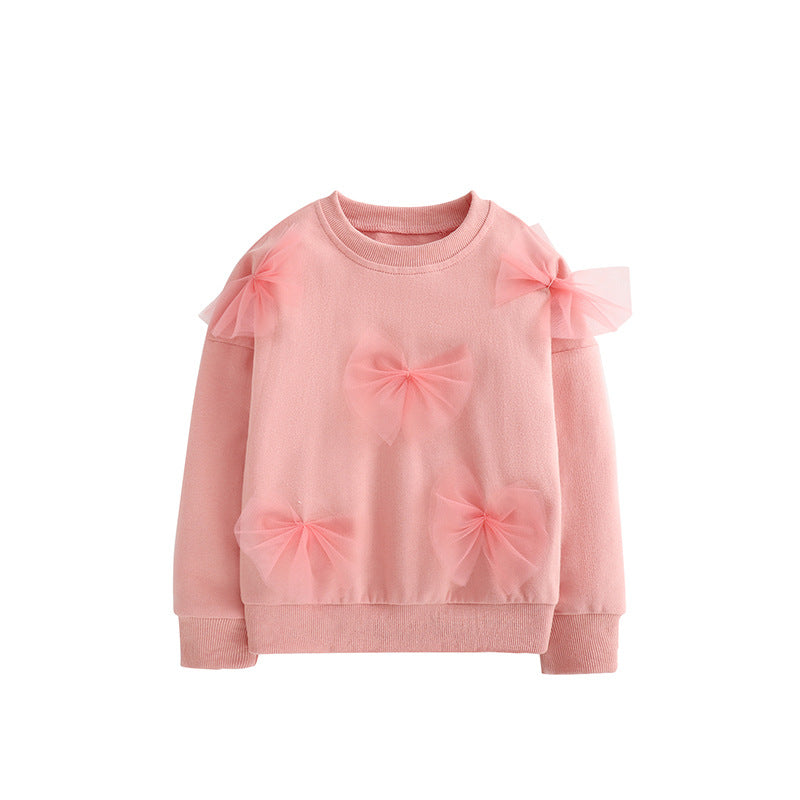 Cross border Malwee girls' hoodie autumn and winter new item European and American children's round neck T-shirt long sleeved base sweater pullover