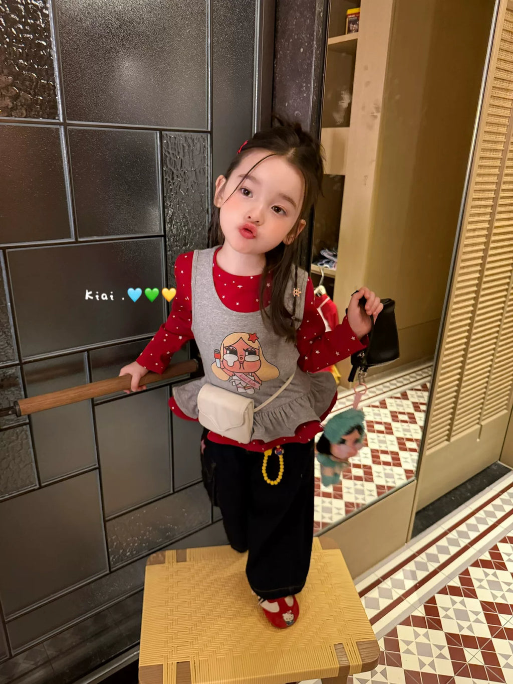 Kiai Children's Wear 26 Autumn Girl Crying Baby Cartoon Printed Polka Dot Long Sleeve T-shirt Two Piece Set Korean Pendant Jeans