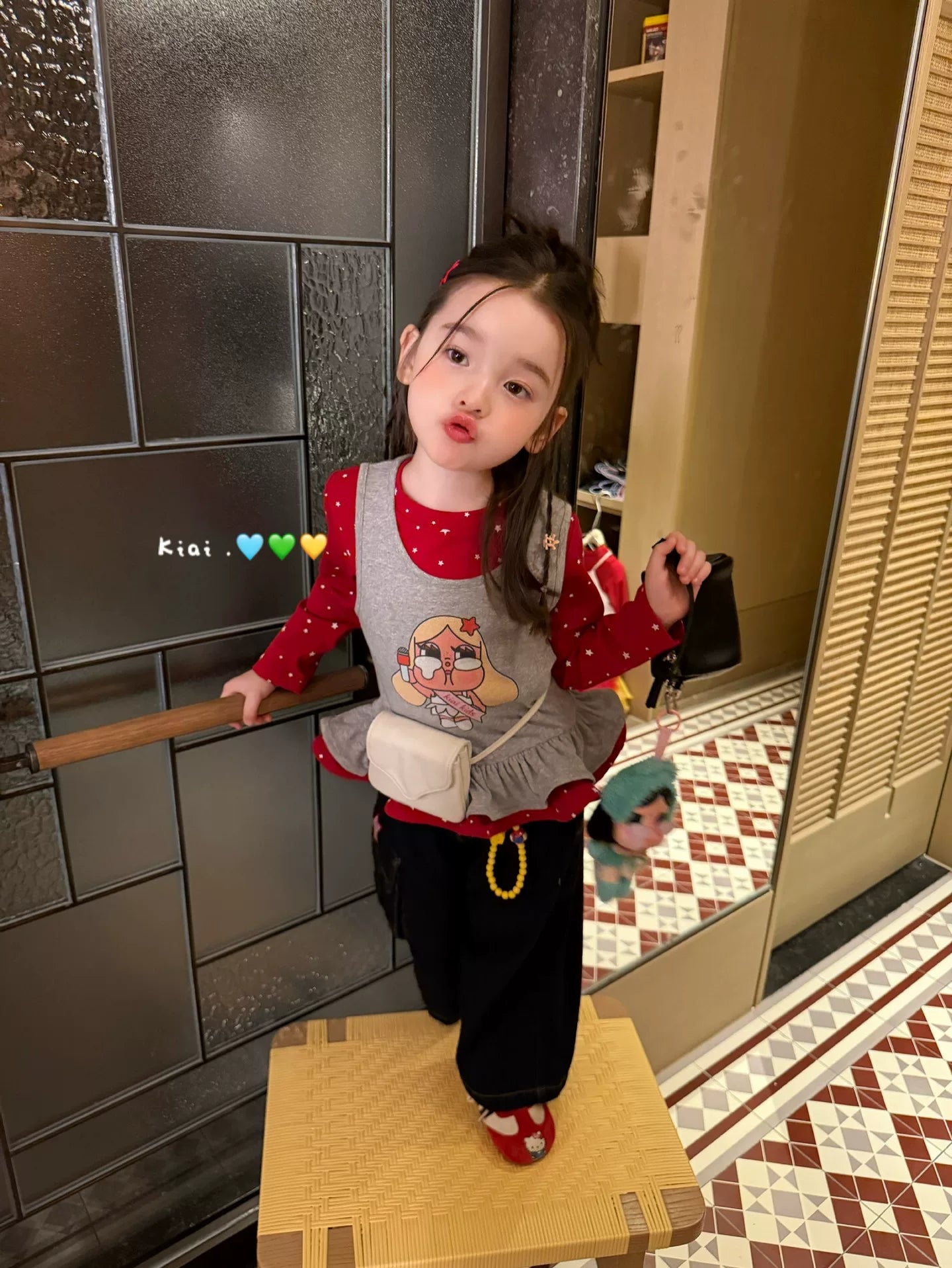 Kiai Children's Wear 26 Autumn Girl Crying Baby Cartoon Printed Polka Dot Long Sleeve T-shirt Two Piece Set Korean Pendant Jeans