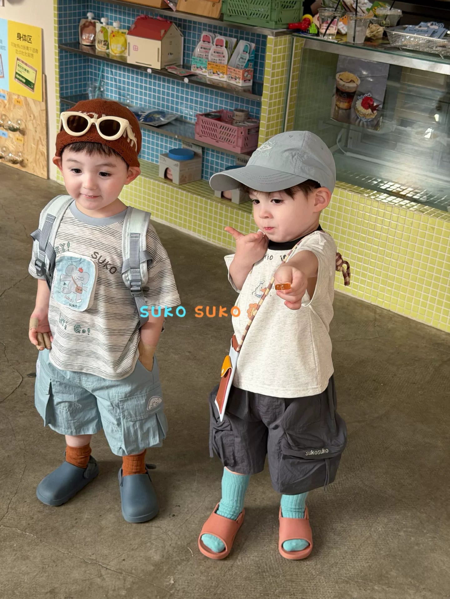 2026 summer new children's clothing for boys and girls, cartoon elephant, loose short sleeved T-shirt, Korean version workwear, casual shorts