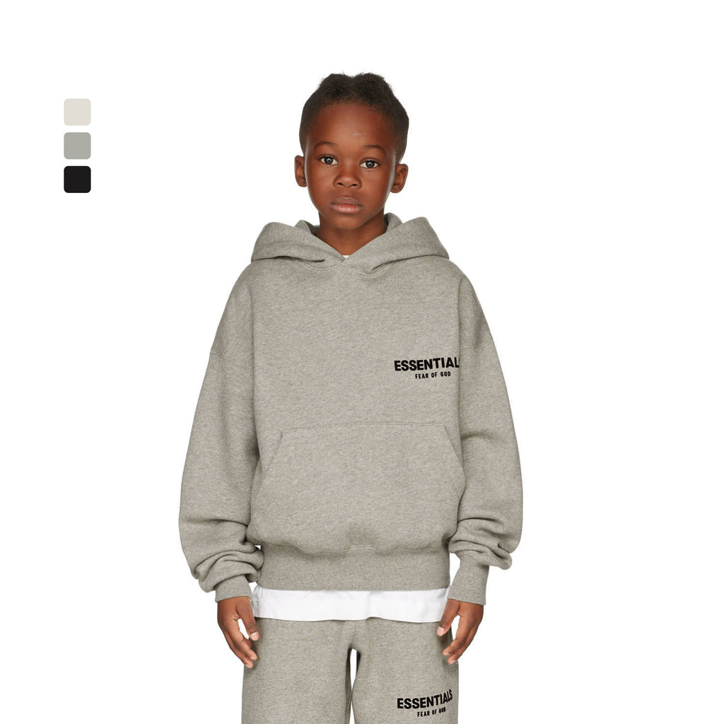 Essentials Children's Hoodie 24ss Oat Color Trendy Brand Men's and Women's Loose Hooded and Velvet Set