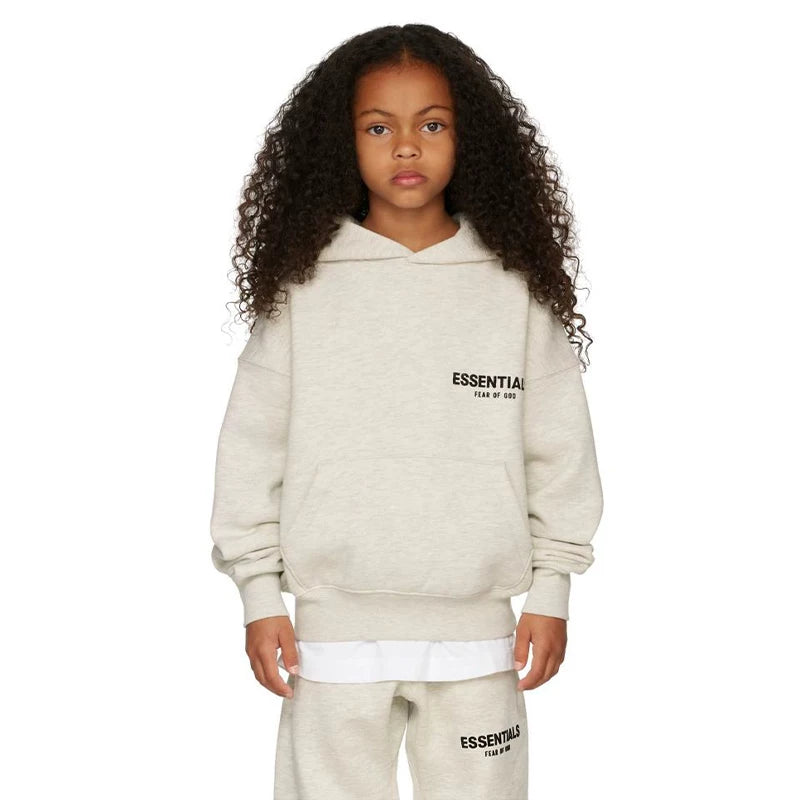 Essentials Children's Hoodie 24ss Oat Color Trendy Brand Men's and Women's Loose Hooded and Velvet Set