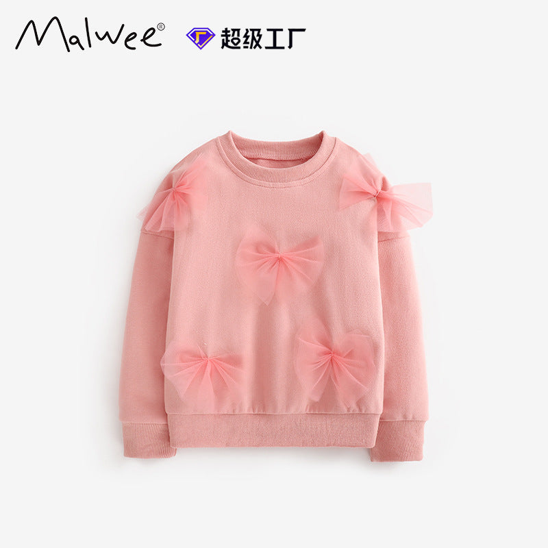 Cross border Malwee girls' hoodie autumn and winter new item European and American children's round neck T-shirt long sleeved base sweater pullover