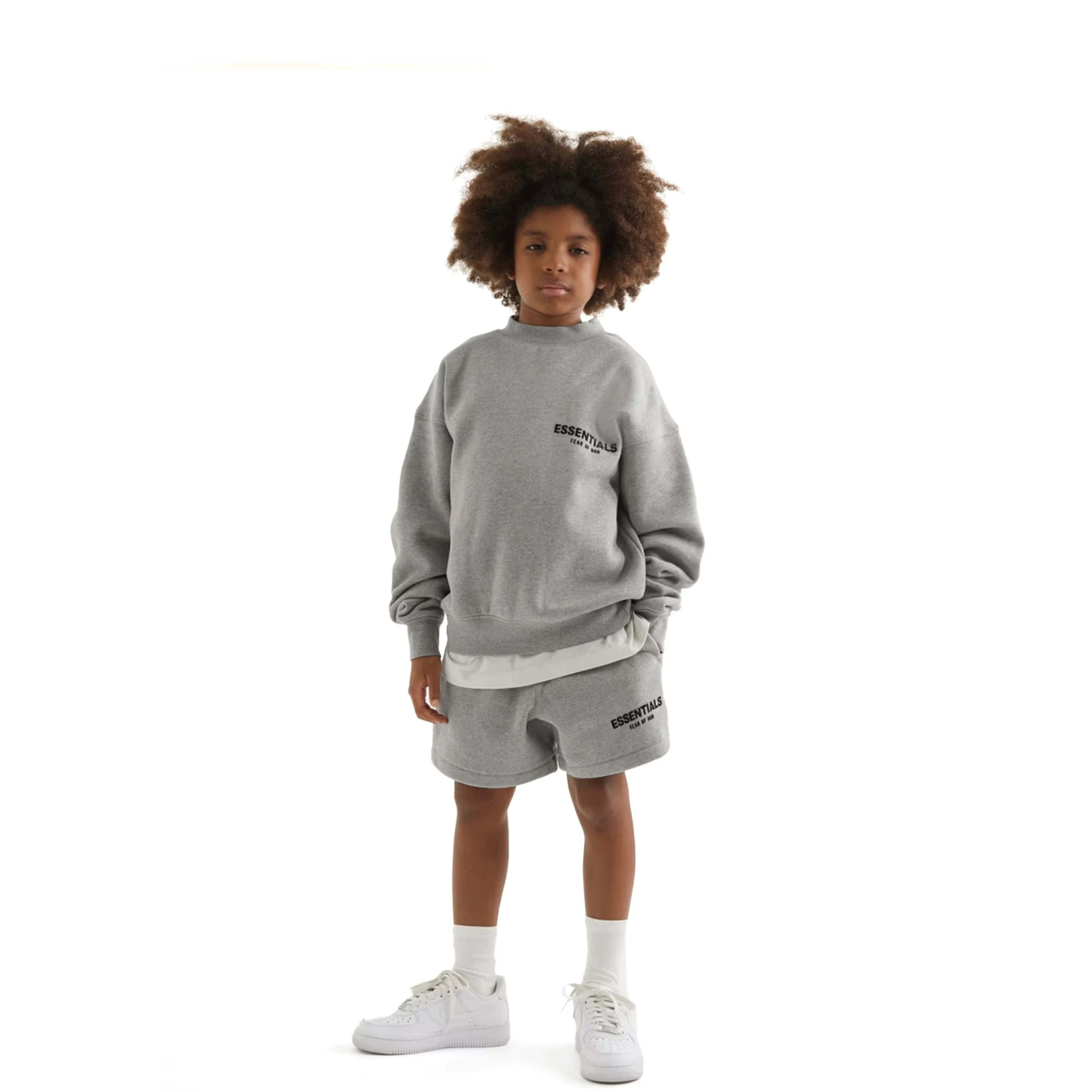 Essentials Children's Round Neck Hoodie 24ss Oat Color Trendy Brand Men's and Women's Loose Round Neck Fleece Set