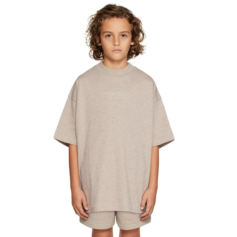 Essentials Children's Short Sleeve 24 Style Fog T-shirt Small Font Summer Trendy Brand Children's Clothing Set for Boys and Girls