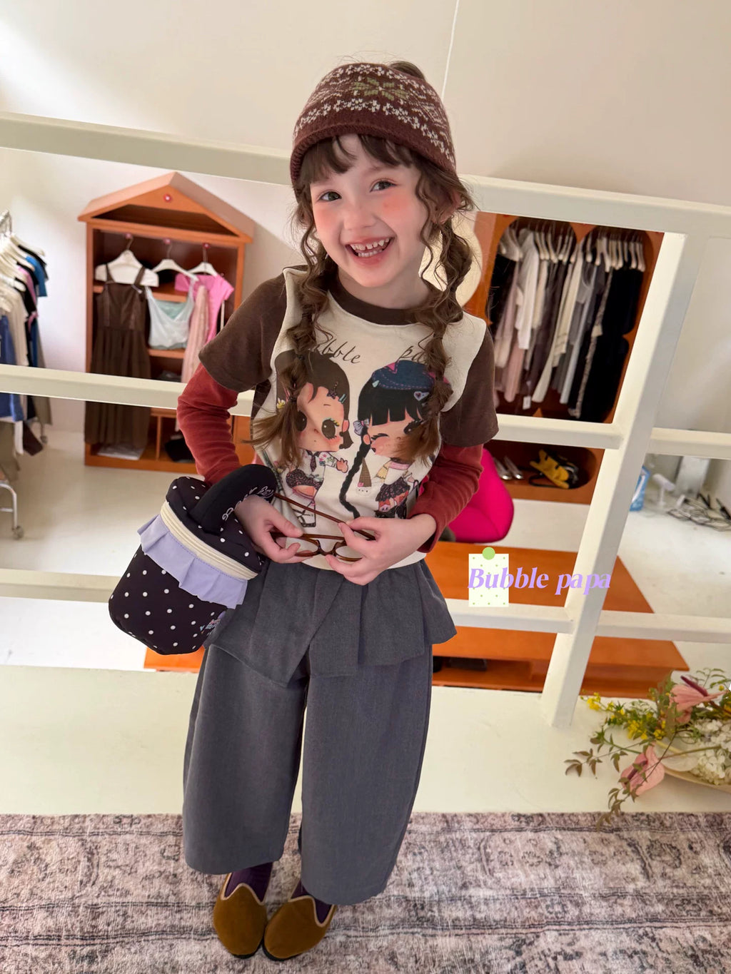 Papa Children's Clothing 26 Autumn New Collection Girls' and Children's Korean Edition Cartoon Printed Long Sleeve T-shirt Children's Butt Curtain Casual Pants