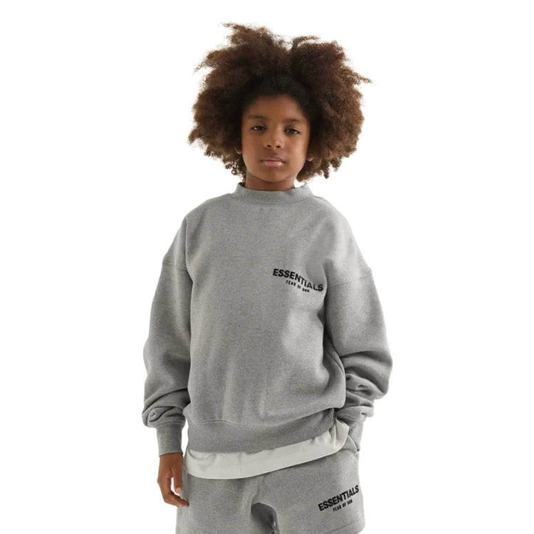 Essentials Children's Round Neck Hoodie 24ss Oat Color Trendy Brand Men's and Women's Loose Round Neck Fleece Set