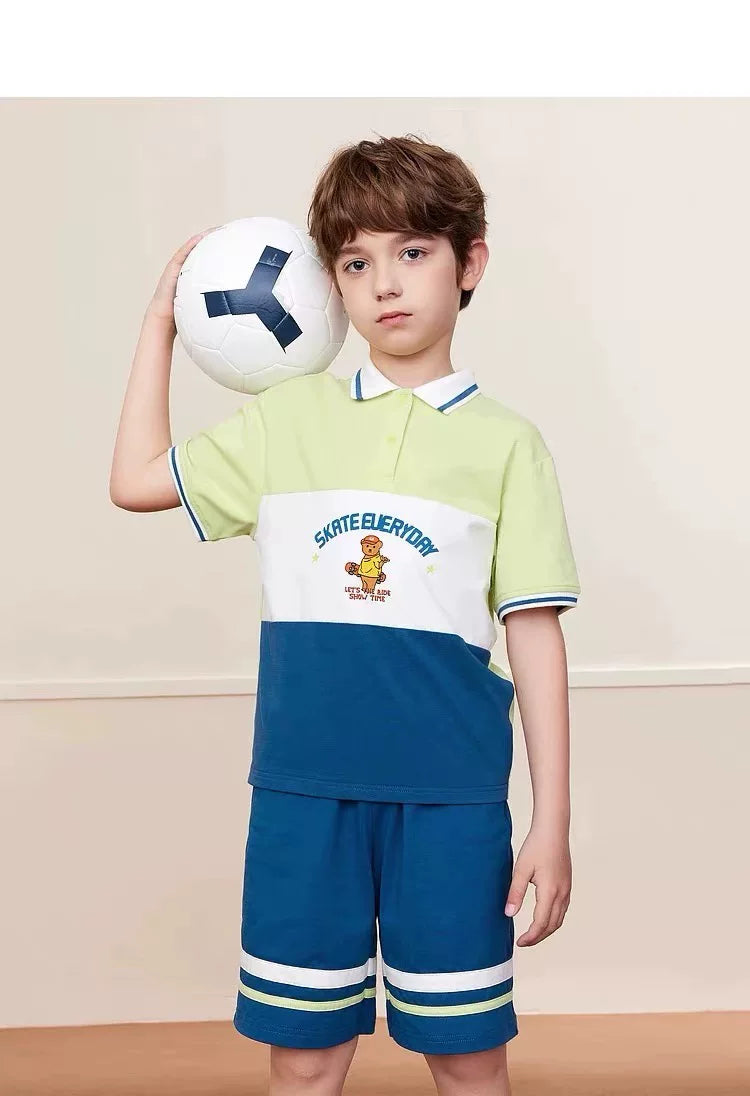 Ma Family Men's Short Sleeve Polo Collar Set 25 Summer New Short Sleeve T Shorts Set Three Standard