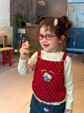 AH children's clothing 2026 autumn new item girls and children Korean version fart curtain KT cat embroidery jeans polka dot fake two piece T-shirt