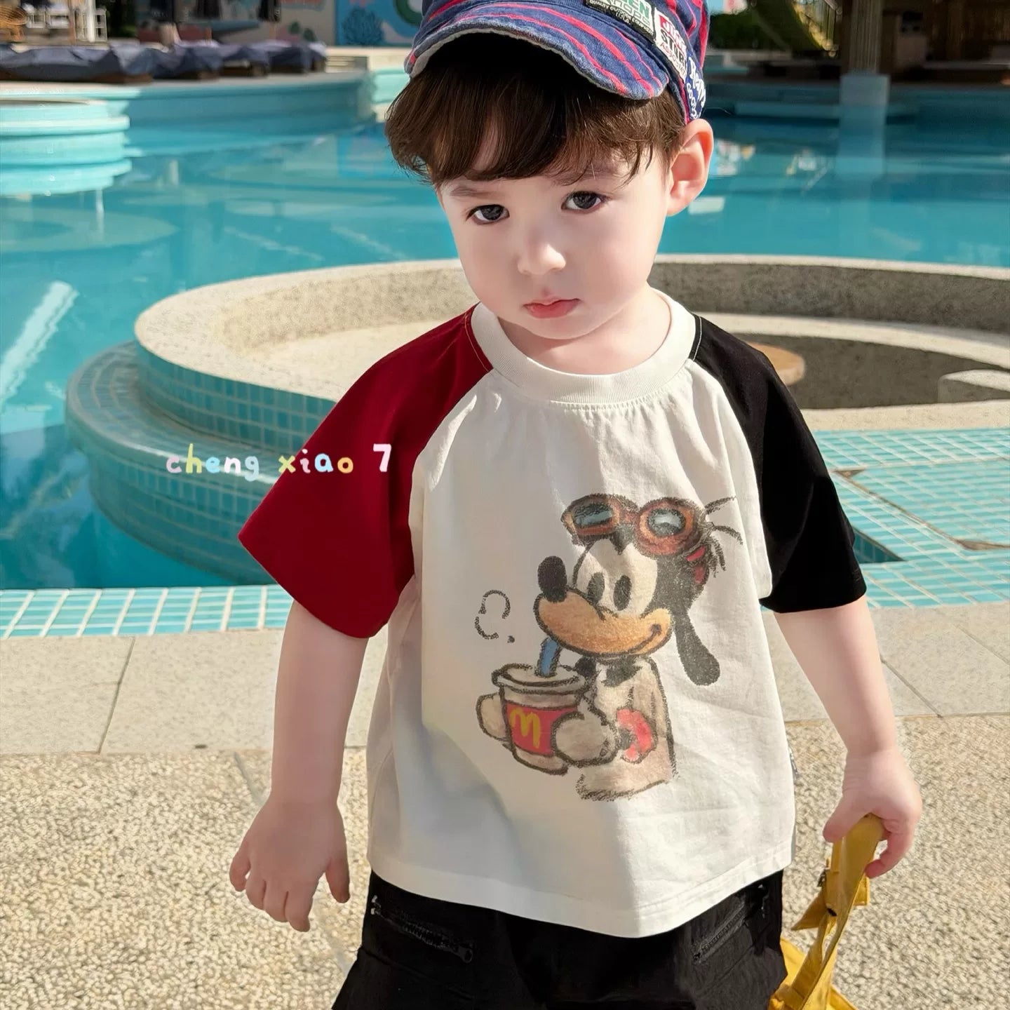 2026 Summer New Boys' and Children's Korean Edition Versatile Cotton Casual Shorts Loose Puppy Color blocked Short Sleeve T-shirt