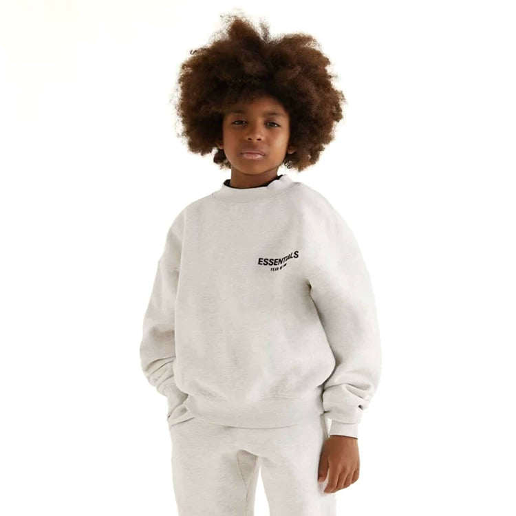 Essentials Children's Round Neck Hoodie 24ss Oat Color Trendy Brand Men's and Women's Loose Round Neck Fleece Set