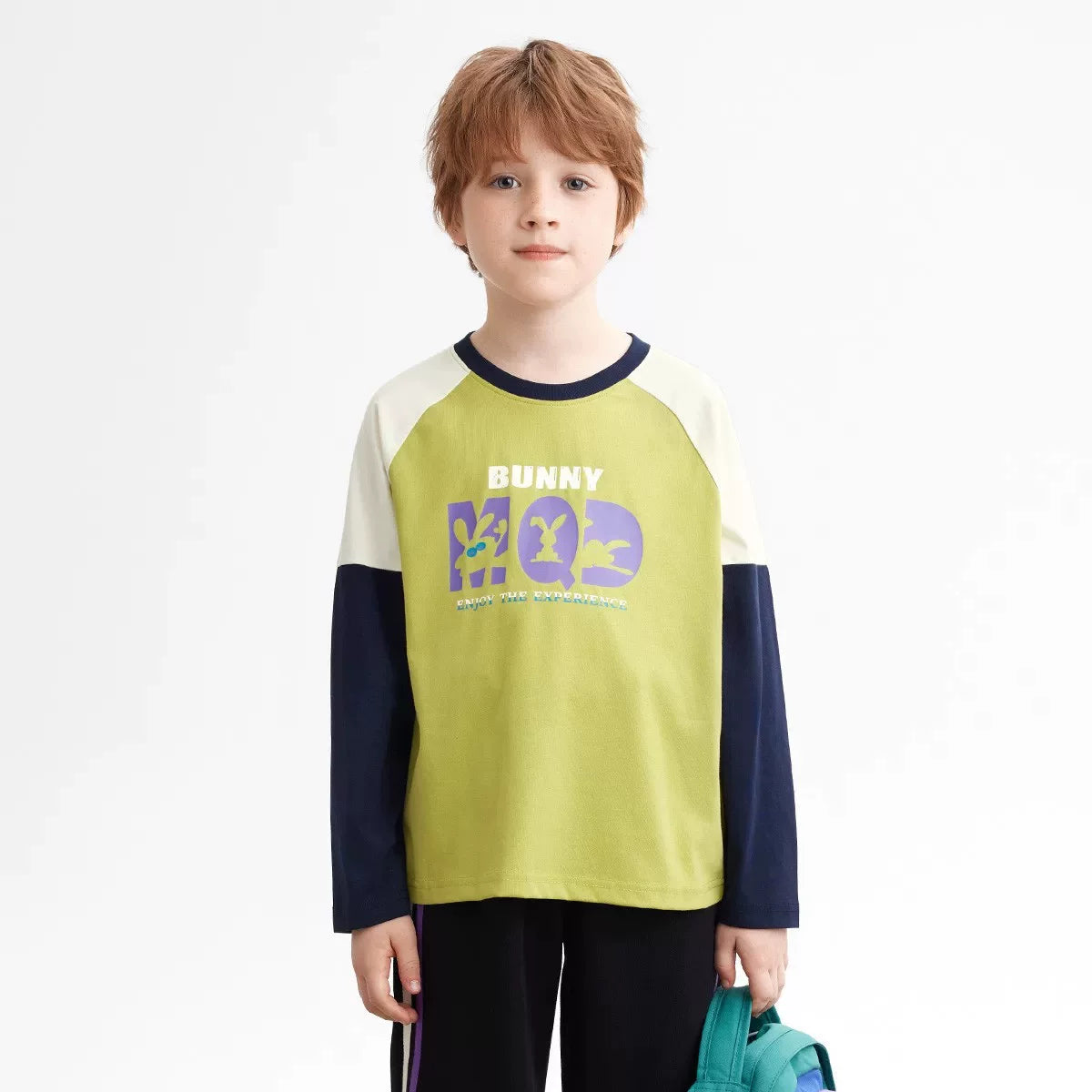 Ma Boy's Long Sleeve T-shirt Spring New Style Children's College Style Casual Splicing Top Solona Cool Fabric