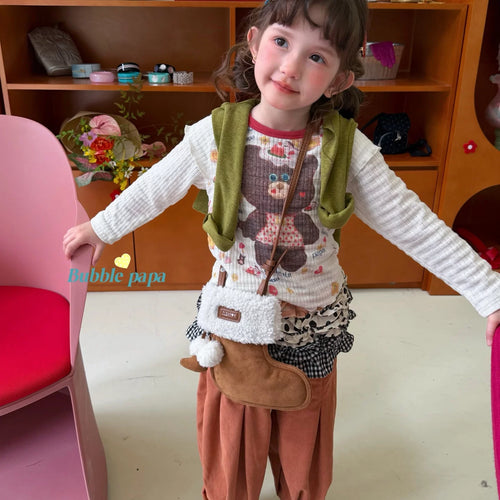 2026 Autumn Collection Girls' and Children's Dopamine Sweet and Cute Printed Fake Two piece Long sleeved T-shirt Korean Edition Casual Pants