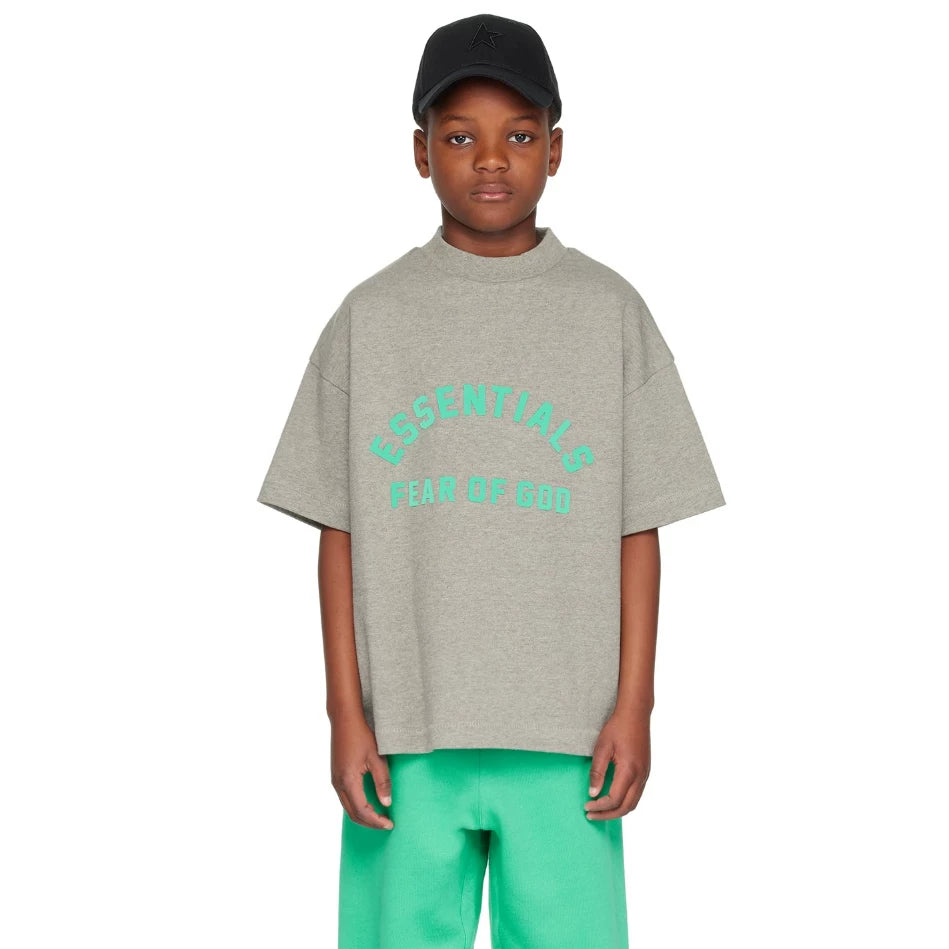 Essentials Children's Short sleeved T-shirt 24ss Curved Word Boys and Girls Summer Trendy Brand Children's Clothing Set Casual Versatile