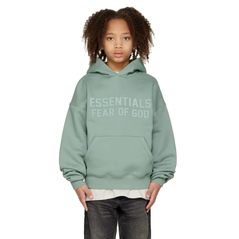 Essentials Children's Hoodie 24ss Haze Blue Tide Brand Loose Hooded and Velvet Set for Boys and Girls