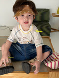 26 Summer Korean version cartoon printed short sleeved T-shirt for boys and children, round neck white top, cute summer style