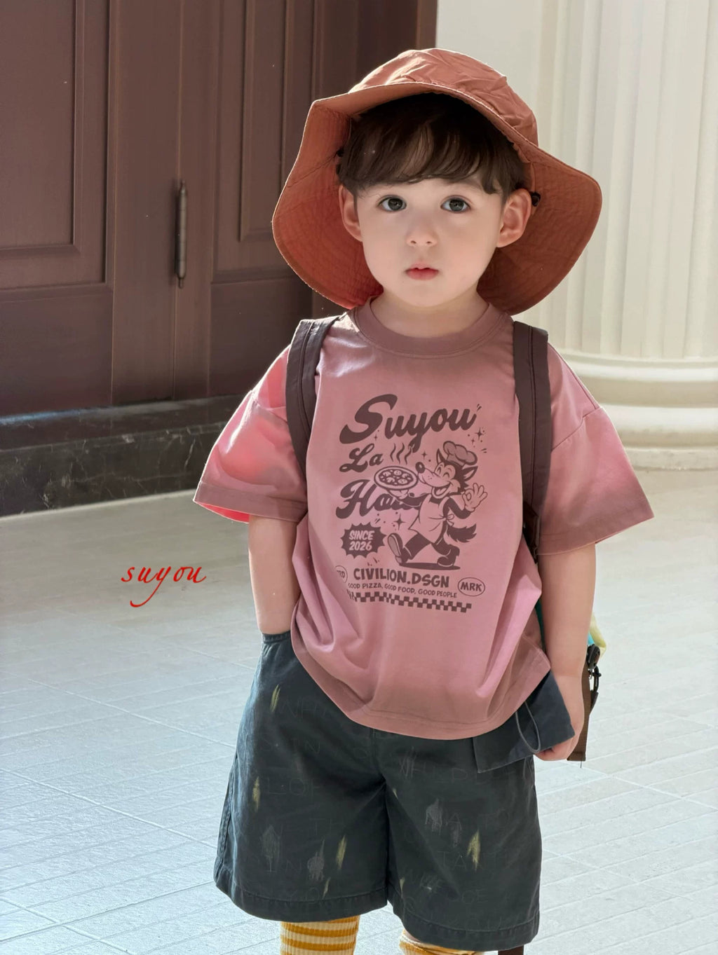 SuYou 2026 Summer Children's Clothing Half Sleeve Korean Edition Cartoon Printed Short Sleeve T-shirt for Boys and Children, Casual Cowboy Shorts