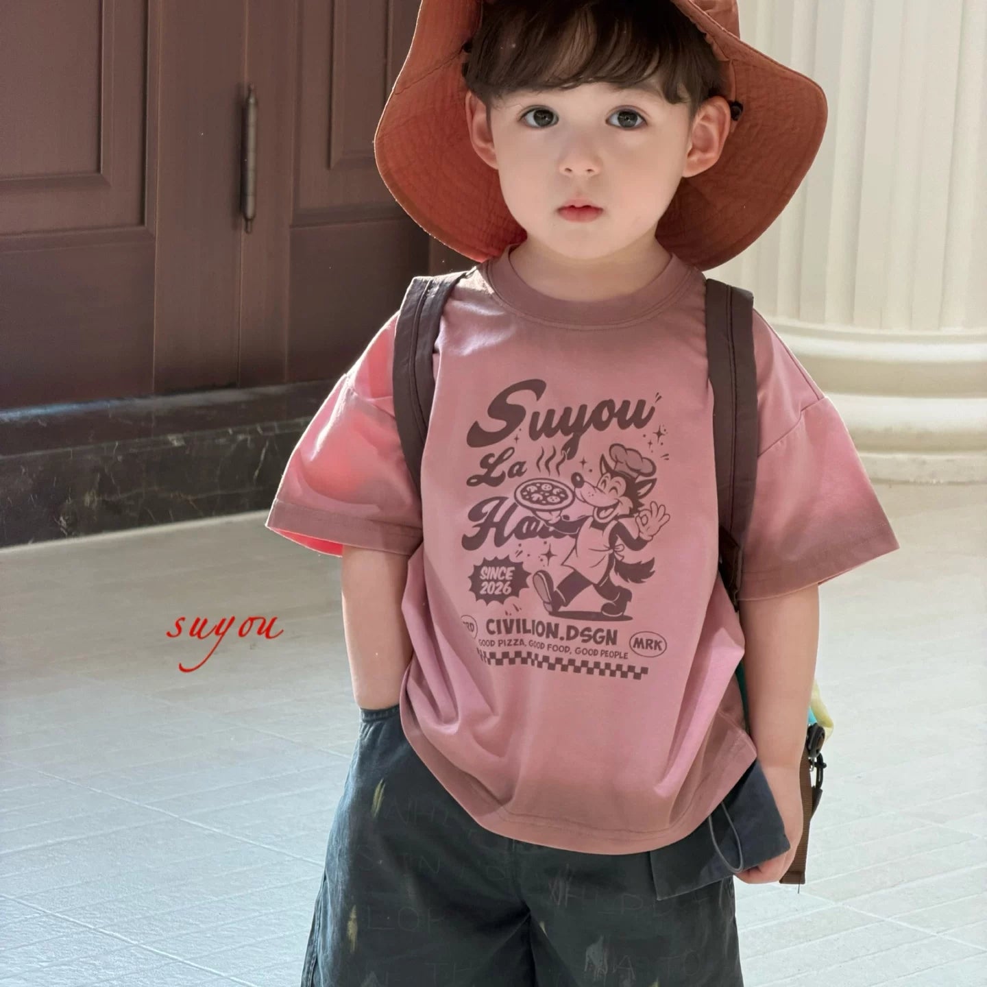 SuYou 2026 Summer Children's Clothing Half Sleeve Korean Edition Cartoon Printed Short Sleeve T-shirt for Boys and Children, Casual Cowboy Shorts
