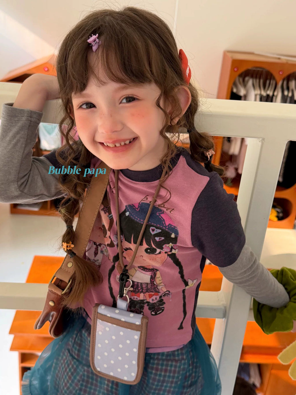 2026 Autumn New Cartoon Printed Splicing Fake Two piece Long sleeved T-shirt for Girls and Children Korean Checkered Casual Pants