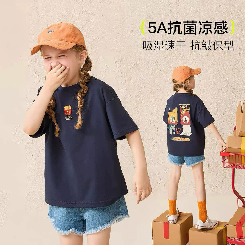 120-170 boys and girls can wear unisex summer new children's sports short sleeved T-shirt without tags