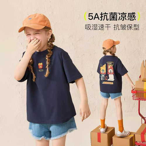 120-170 boys and girls can wear unisex summer new children's sports short sleeved T-shirt without tags