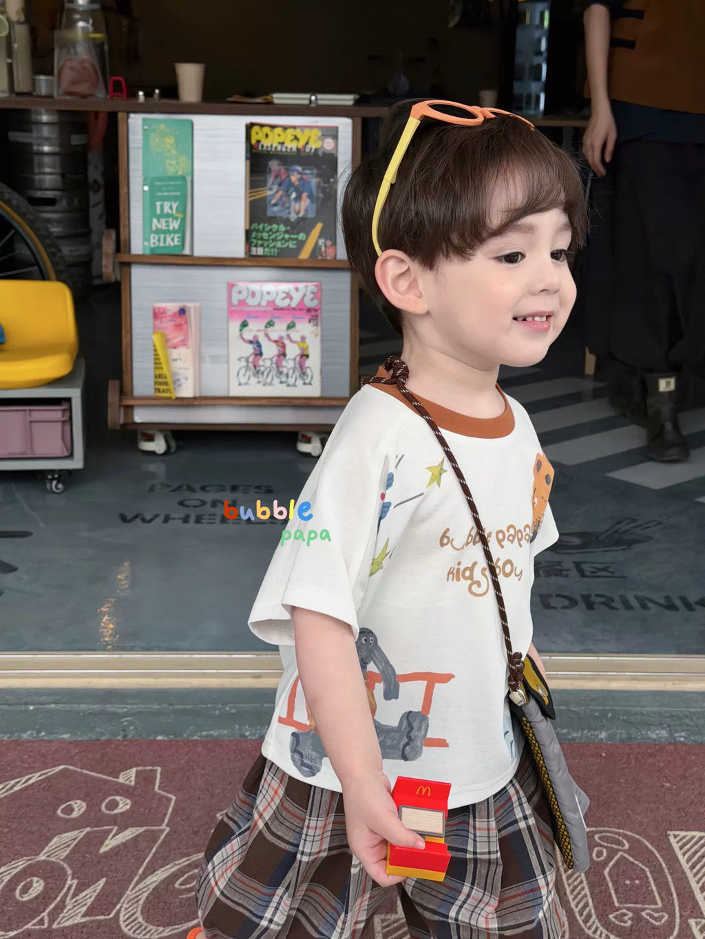 2026 Summer New Boys' and Children's Cartoon Animal Printed Round Neck Splicing Short Sleeve T-shirt Korean Plaid Midpants