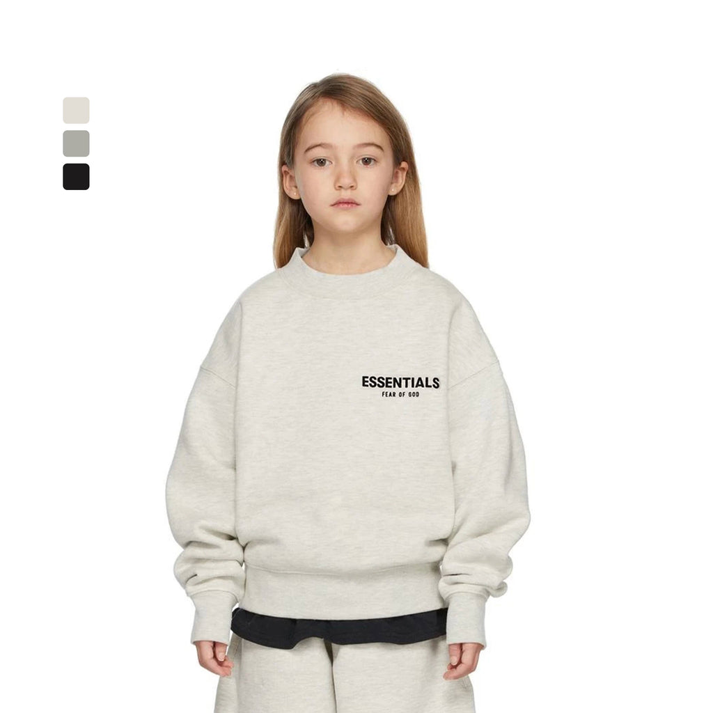 Essentials Children's Round Neck Hoodie 24ss Oat Color Trendy Brand Men's and Women's Loose Round Neck Fleece Set