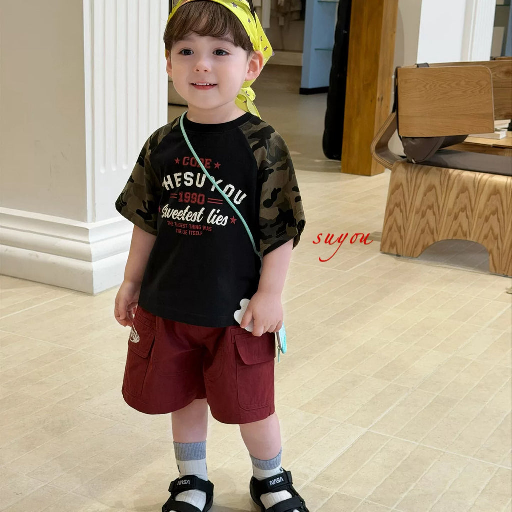 SuYou 2026 Summer New Boys' Cartoon Digital Printed Short sleeved T-shirt with Western Style Loose Fashion Top and Shorts