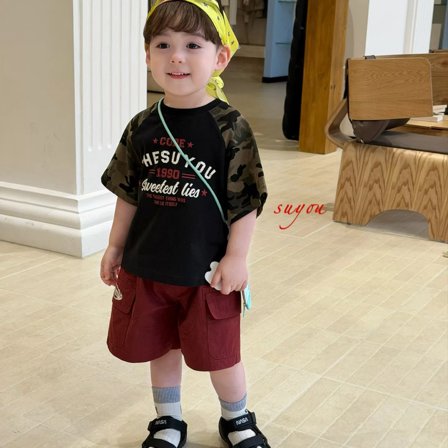 SuYou 2026 Summer New Boys' Cartoon Digital Printed Short sleeved T-shirt with Western Style Loose Fashion Top and Shorts