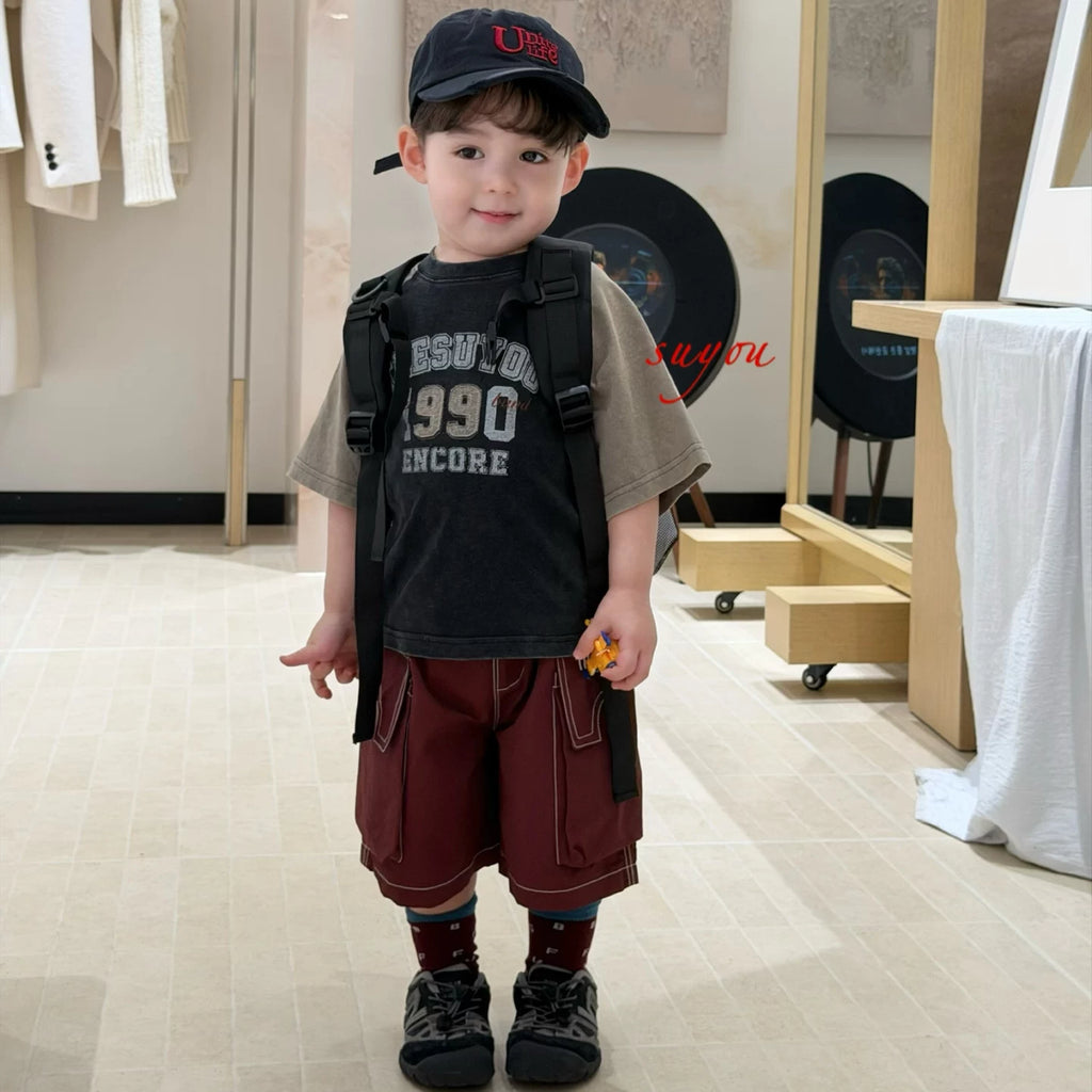 SuYou 2026 Summer New Boys' Cartoon Digital Printed Short sleeved T-shirt with Western Style Loose Fashion Top and Shorts