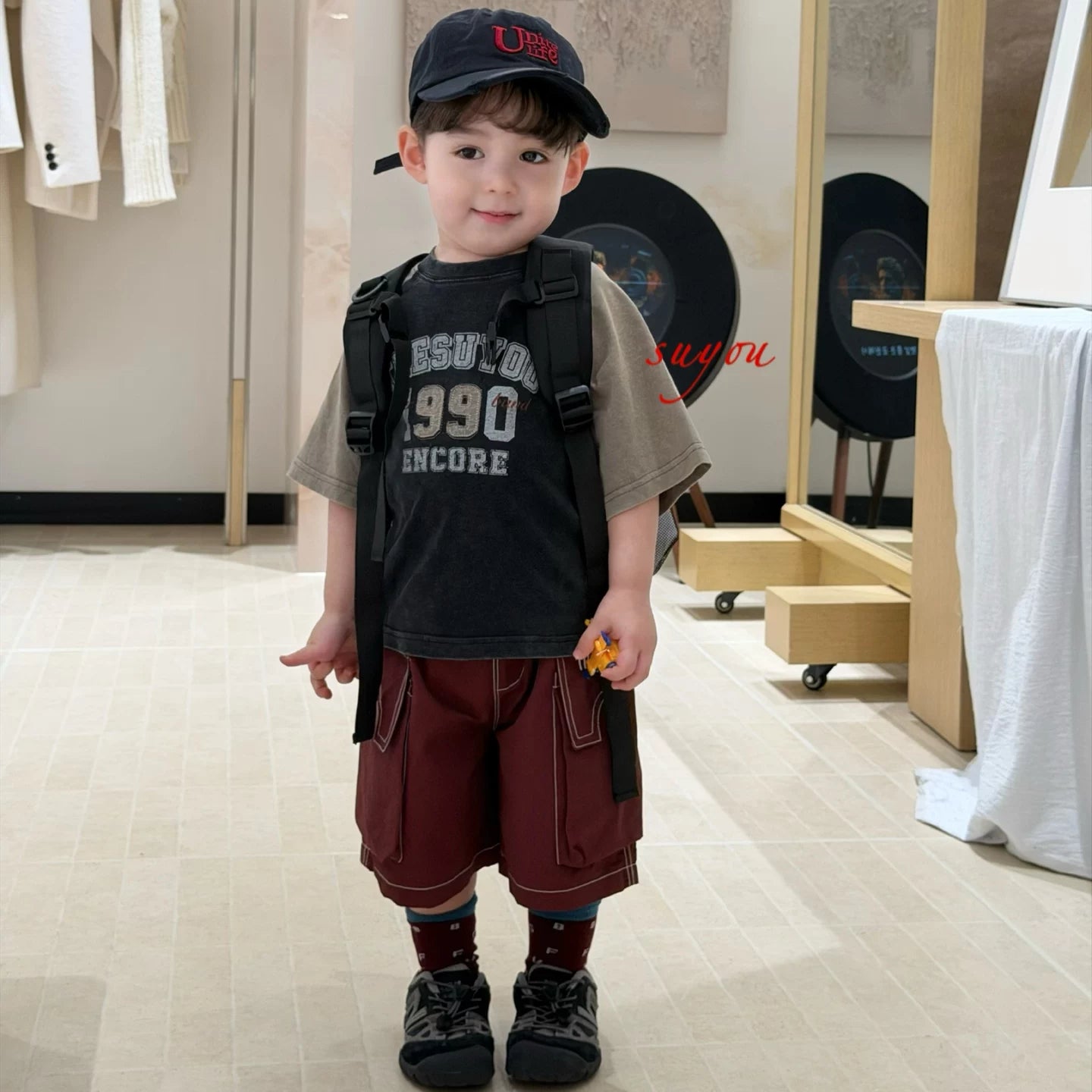 SuYou 2026 Summer New Boys' Cartoon Digital Printed Short sleeved T-shirt with Western Style Loose Fashion Top and Shorts