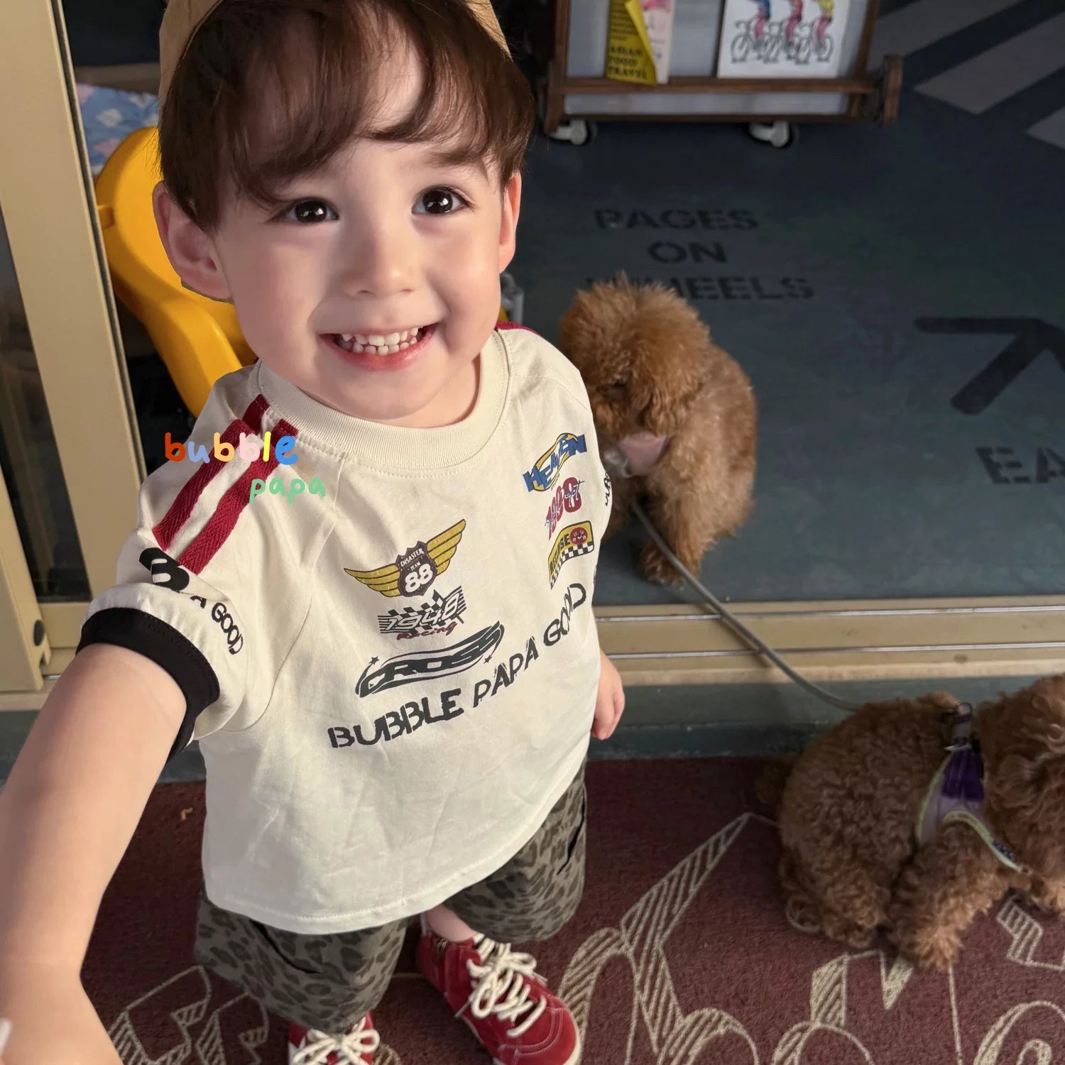 2026 Summer New Boys' and Children's Motorcycle Letter Printed Straight Short sleeved T-shirt Korean Edition Leopard Pattern Casual Shorts