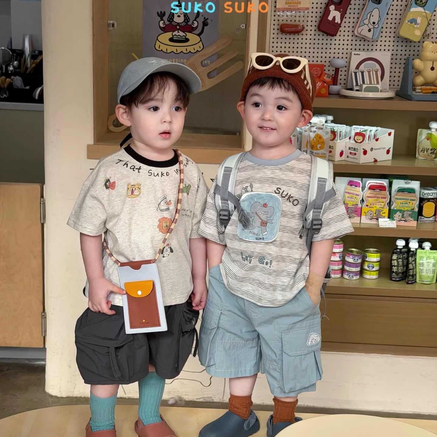 2026 summer new children's clothing for boys and girls, cartoon elephant, loose short sleeved T-shirt, Korean version workwear, casual shorts