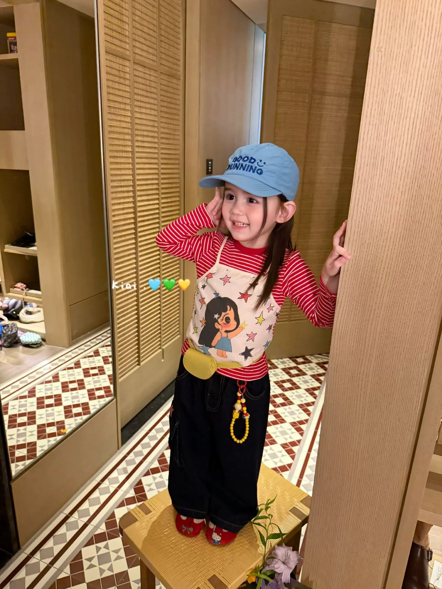 Kiai26 Autumn Girl Cartoon Printed Two Piece Striped Long Sleeve T-shirt Korean Version Baby Girl Pendant Jeans
