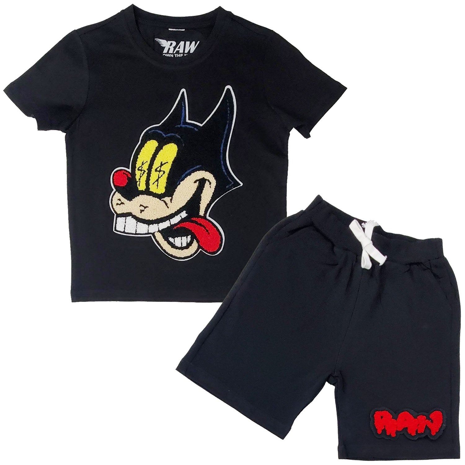 Kids Cash Chenille Crew Neck T-Shirts and RAW Drip Chenille Cotton Shorts Set