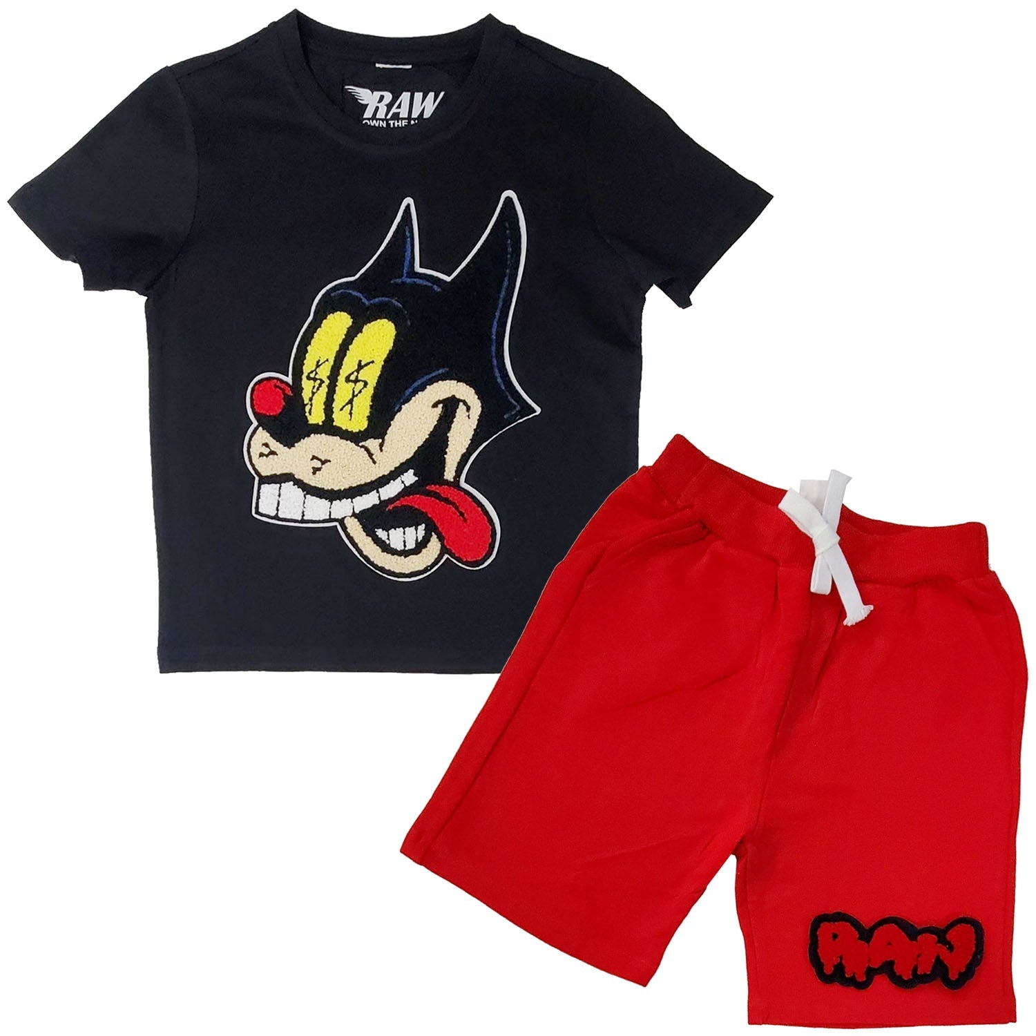 Kids Cash Chenille Crew Neck T-Shirts and RAW Drip Chenille Cotton Shorts Set