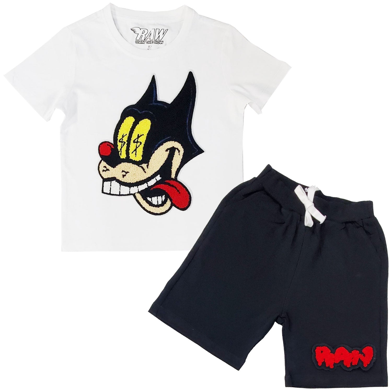 Kids Cash Chenille Crew Neck T-Shirts and RAW Drip Chenille Cotton Shorts Set